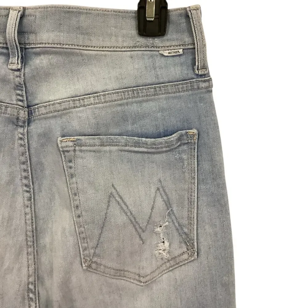 Mother Rider Ankle Fray Jeans Light‎ Wash Distressed High Rise Size 28